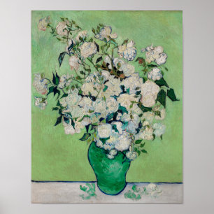 Van Gogh Witte Rozen - Bloemstuk in Smaragd Vaas Poster