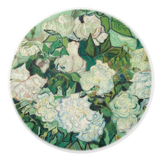 Van Gogh Witte Rozen Kunst Keramische Knop (Voorkant)