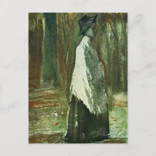 Van Gogh Woman met White Shawl in een Hout Briefkaart