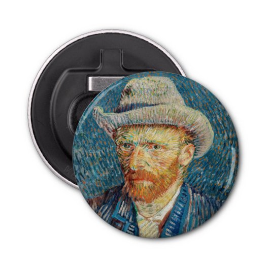 Van Gogh - Zelfportret met grijs Pet Button Flesopener (Voorkant)