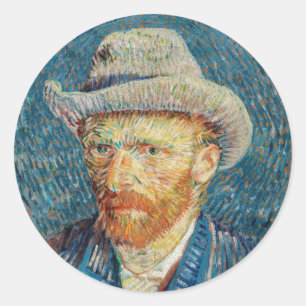 Van Gogh - Zelfportret met grijs Pet Ronde Sticker