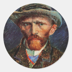 Van Gogh; Zelfportret met grijze vilt hoed Ronde Sticker