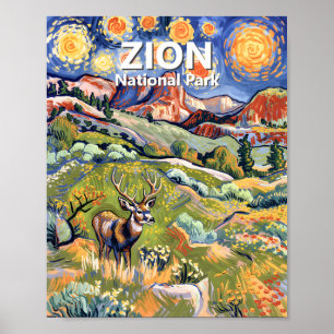 Van Gogh Zion dier hert kleurrijk canyon maatwerk Poster