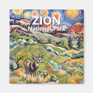 Van Gogh Zion dier hert kleurrijk canyon op maat Magneet