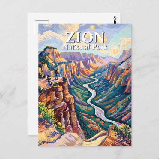 Van Gogh Zion National Park Canyon River Hiking Briefkaart (Voorkant / Achterkant)