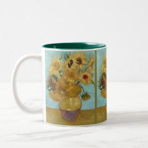 Van Gogh Zonnebloemen - Blauwe & Gele Impressionis Tweekleurige Koffiemok