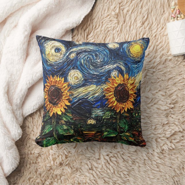 Van Gogh Zonnebloemen en sterrennacht Kussen (Deken)