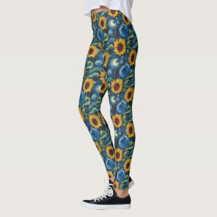 Van Gogh Zonnebloemen en sterrennacht Leggings