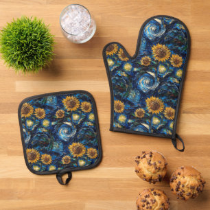Van Gogh Zonnebloemen en sterrennacht Ovenwant & Pannenlap Set