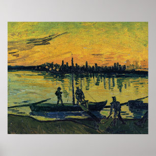 Van Gogh Zonsondergang Arles - Trillende Gele Rivi Poster