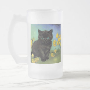 Van Gogh Zwart Kat Geel Bloemen Matglas Bierpul