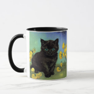 Van Gogh Zwart Kat Geel Bloemen Mok