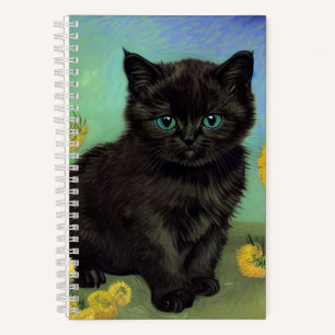 Van Gogh Zwart Kat Geel Bloemen Notitieboek