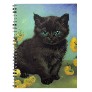 Van Gogh Zwart Kat Geel Bloemen Notitieboek