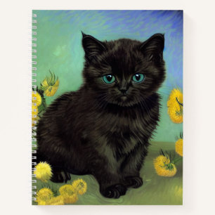 Van Gogh Zwart Kat Geel Bloemen Notitieboek
