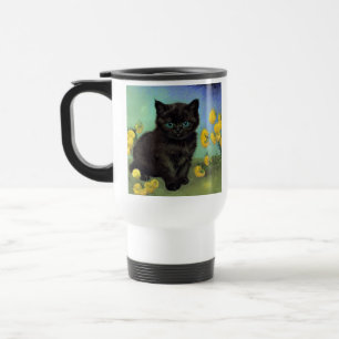 Van Gogh Zwart Kat Geel Bloemen Reisbeker