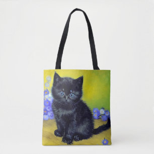 Van Gogh Zwart Kat Paarse Bloemen Draagtas