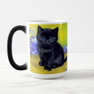 Van Gogh Zwart Kat Paarse Bloemen Magische Mok