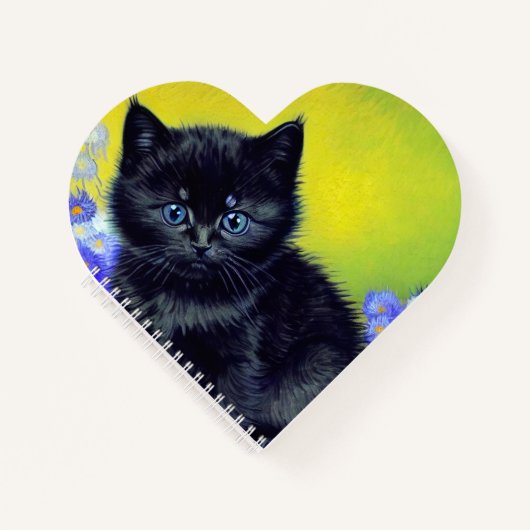 Van Gogh Zwart Kat Paarse Bloemen Notitieboek (Voorkant)