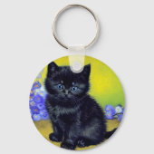 Van Gogh Zwart Kat Paarse Bloemen Sleutelhanger (Achterkant)