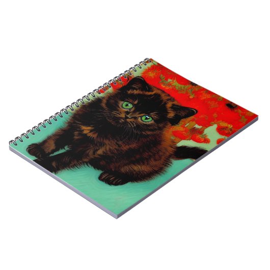 Van Gogh Zwart Kat Rood Bloemen Notitieboek (Linkerzijde)