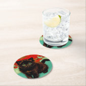 Van Gogh Zwart Kat Rood Bloemen Ronde Kartonnen Onderzetter (Insitu)