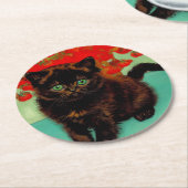 Van Gogh Zwart Kat Rood Bloemen Ronde Kartonnen Onderzetter (Gebogen)