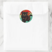 Van Gogh Zwart Kat Rood Bloemen Ronde Sticker (Tas)