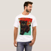Van Gogh Zwart Kat Rood Bloemen T-shirt (Voorkant volledig)
