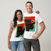 Van Gogh Zwart Kat Rood Bloemen T-shirt (Unisex)