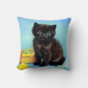Van Gogh Zwart Kitten met garen Kussen