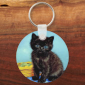Van Gogh Zwart Kitten met garen Sleutelhanger (Voorkant)
