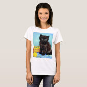 Van Gogh Zwart Kitten met garen T-shirt (Voorkant volledig)