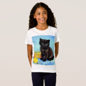 Van Gogh Zwart Kitten met garen T-shirt (Voorkant volledig)
