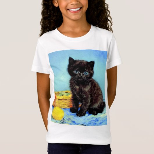 Van Gogh Zwart Kitten met garen T-shirt (Voorkant)