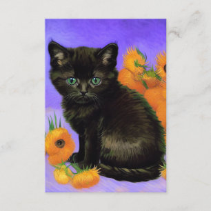 Van Gogh Zwart Kitten met Zonnebloemen Informatiekaartje