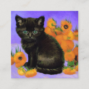 Van Gogh Zwart Kitten met Zonnebloemen Informatiekaartje