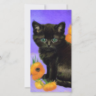 Van Gogh Zwart Kitten met Zonnebloemen Kaart
