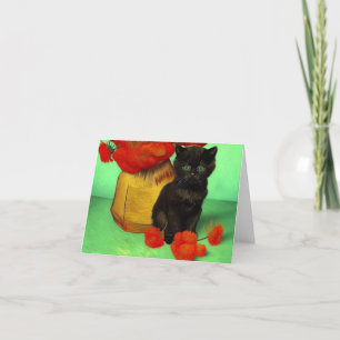 Van Gogh Zwart Kitten Rood Bloemen Aankondiging