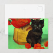 Van Gogh Zwart Kitten Rood Bloemen Briefkaart (Voorkant / Achterkant)