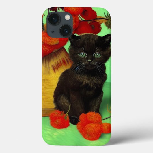 Van Gogh Zwart Kitten Rood Bloemen Case-Mate iPhone Case (Achterkant)