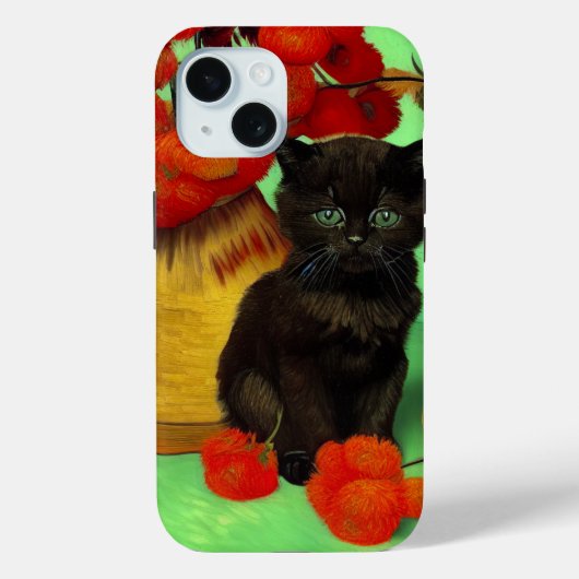 Van Gogh Zwart Kitten Rood Bloemen Case-Mate iPhone Case (Achterkant)
