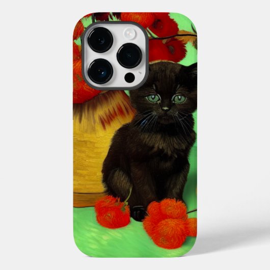 Van Gogh Zwart Kitten Rood Bloemen Case-Mate iPhone Case (Achterkant)