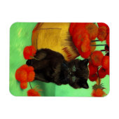 Van Gogh Zwart Kitten Rood Bloemen Magneet (Horizontaal)