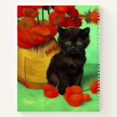 Van Gogh Zwart Kitten Rood Bloemen Notitieboek (Achterkant)