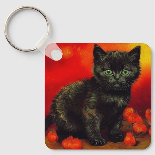Van Gogh Zwart Kitten Sleutelhanger (Voorkant)