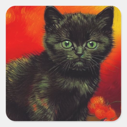 Van Gogh Zwart Kitten Vierkante Sticker (Voorkant)