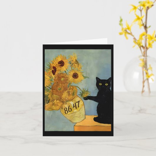 Van Gogh Zwarte Kat met Zonnebloemen 8647 Subtiele Kaart (Gele Bloem)