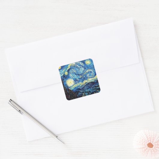 Van Gogh's famous painting, Starry Night Vierkante Sticker (Envelop)