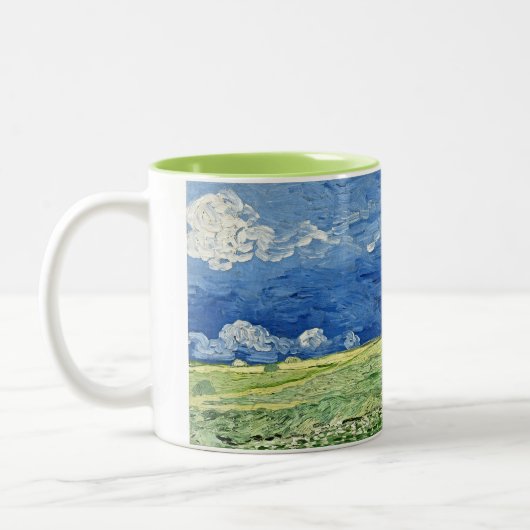 Van Goghs tarweveld onder onweerswolken Tweekleurige Koffiemok (Links)